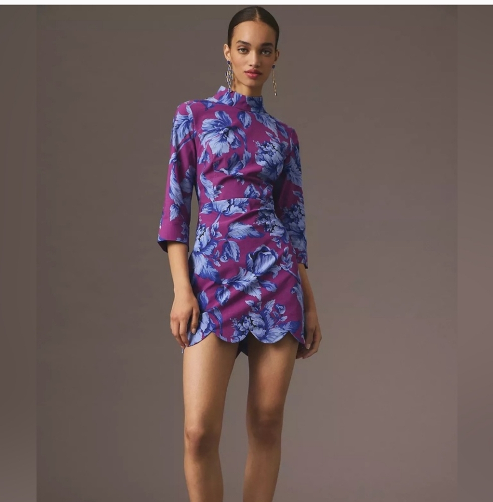 Elegant Purple and Blue Floral Dress Anthropologie